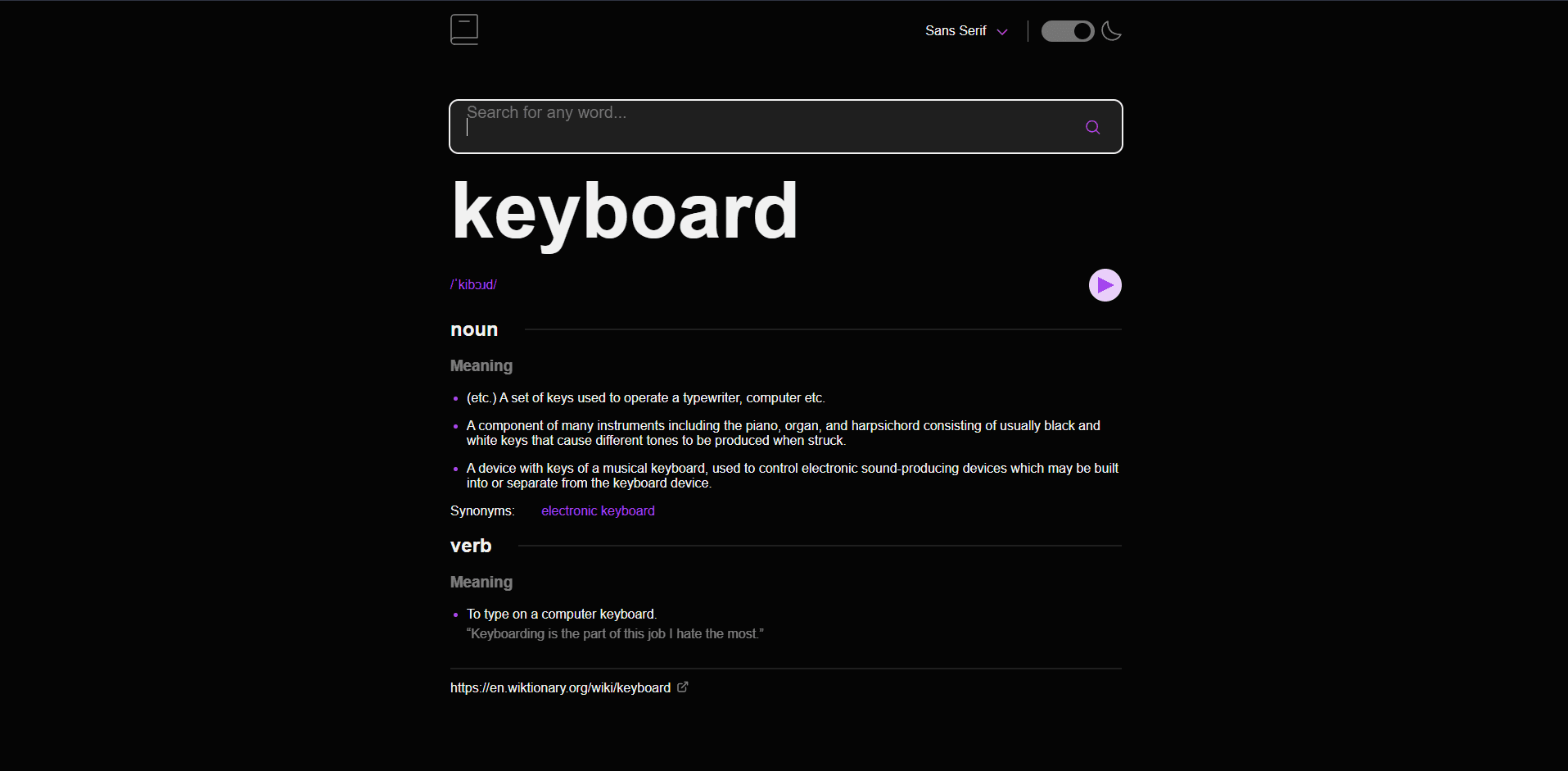 Dictionary Web App Preview