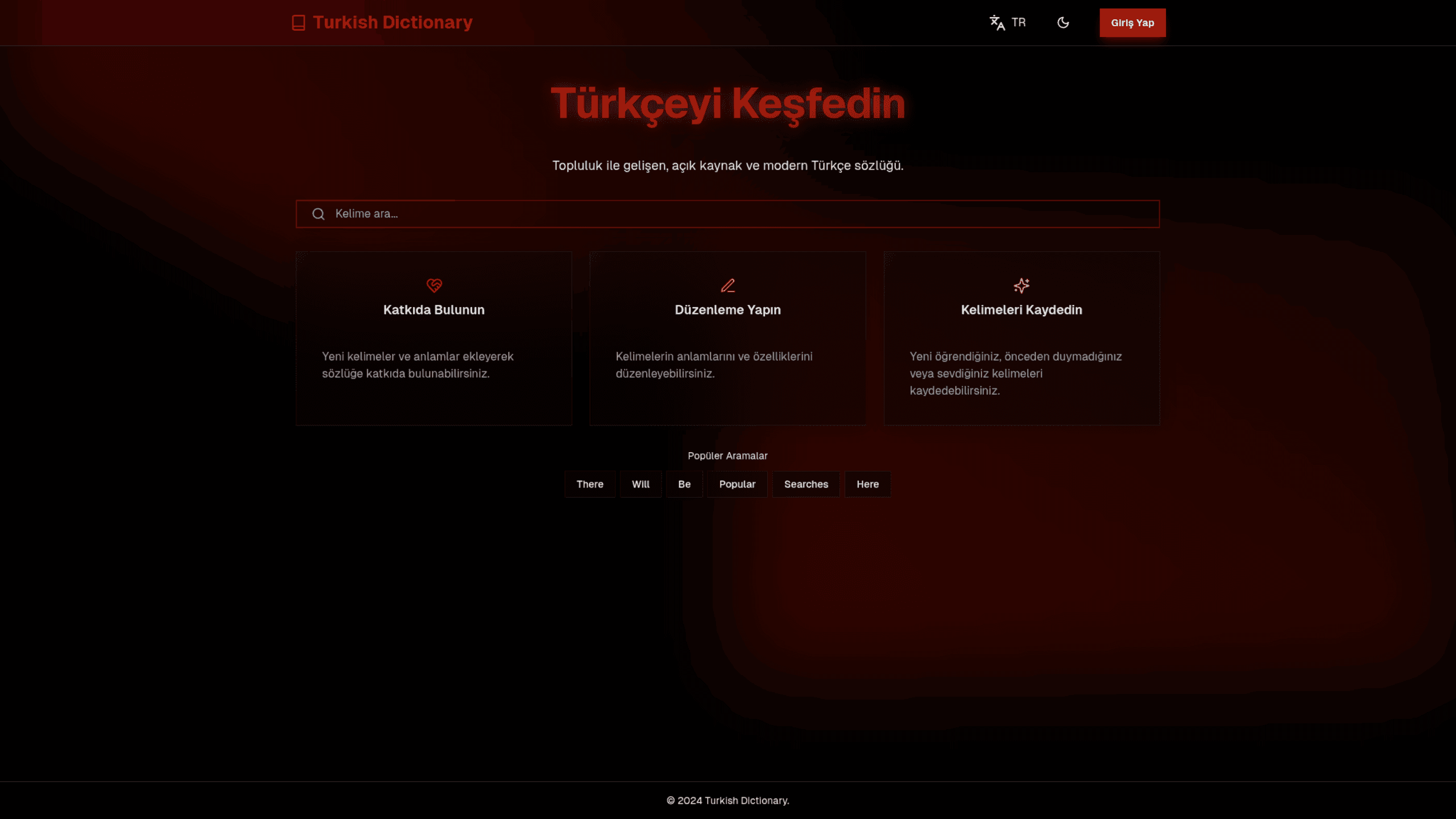 Turkish Dictionary Home Page Preview