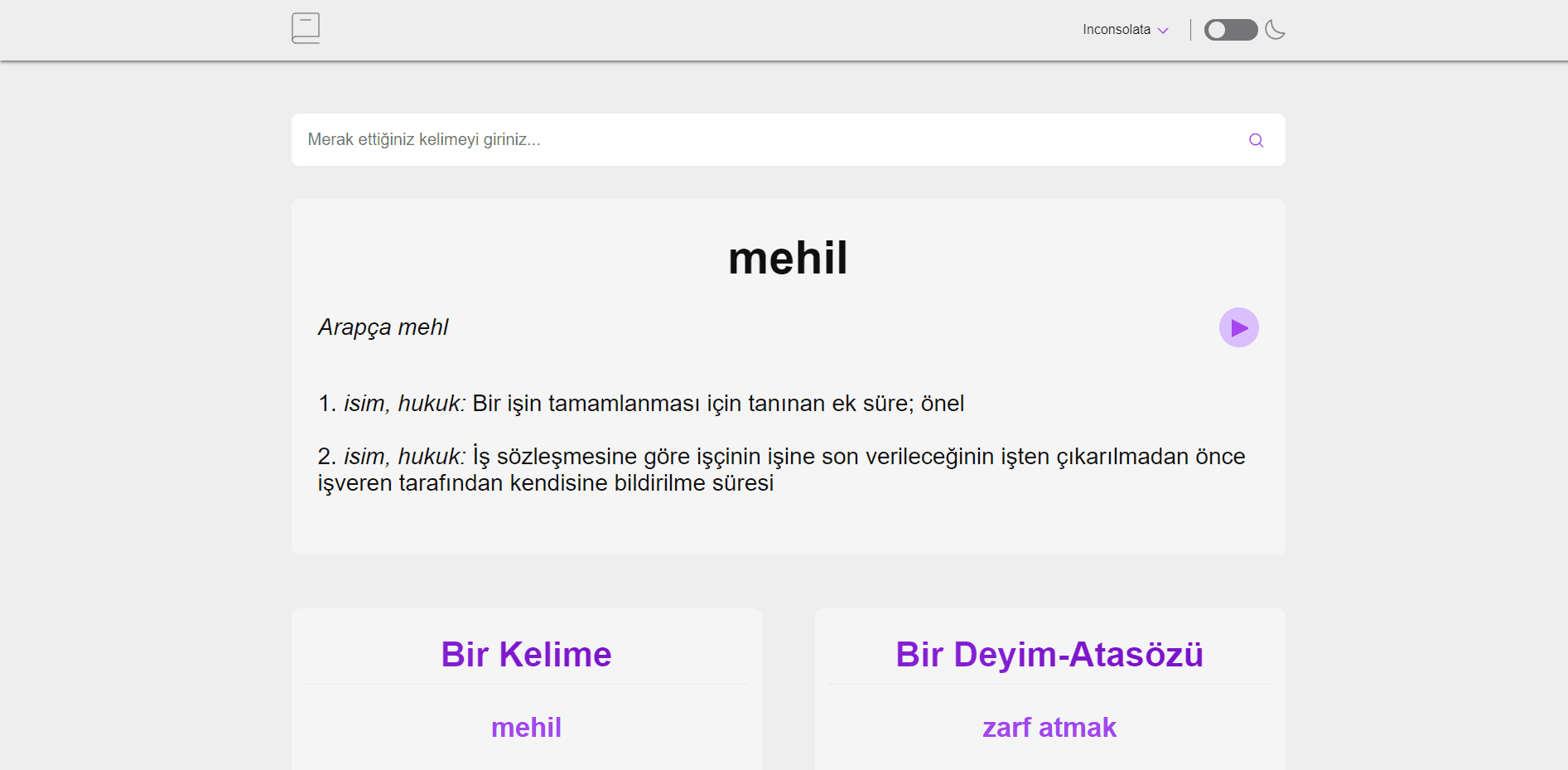 Turkish Dictionary Word Page Light Preview