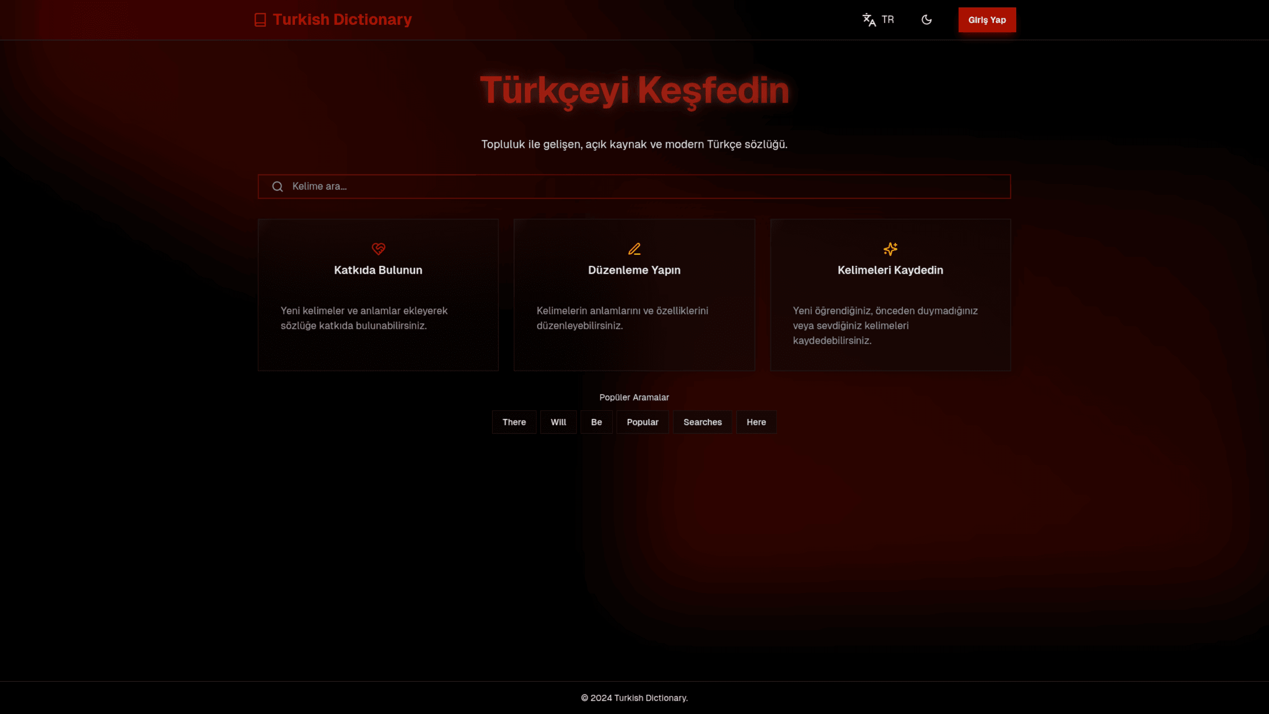 Turkish Dictionary Home Page Preview