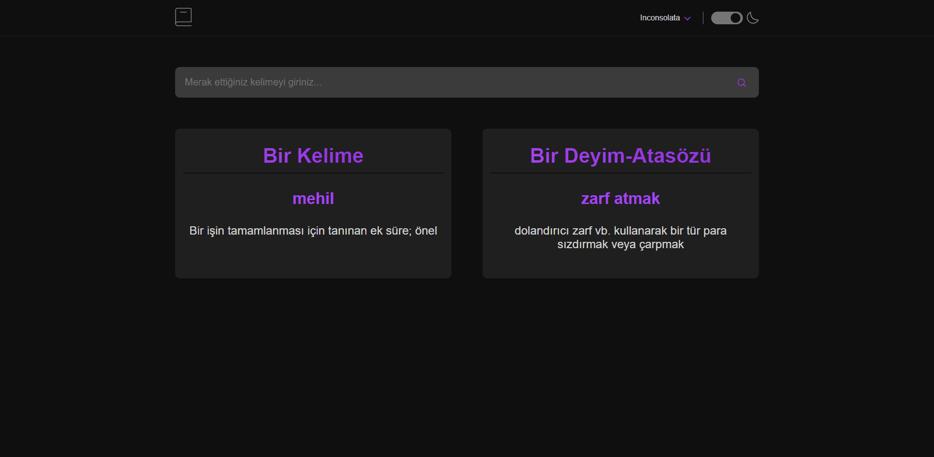 Turkish Dictionary Home Page Preview